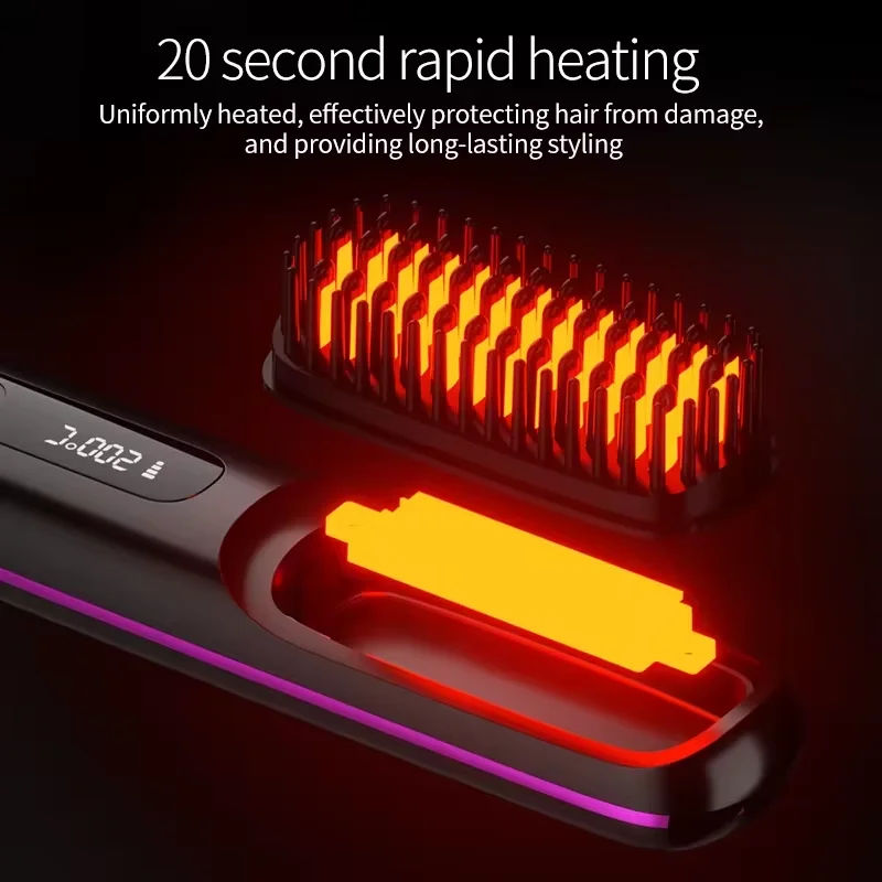 Cordless Hair Straightener Brush, Portable Straightening Brush for Women, Touch ups on-The-go Styling Hot Comb with Negative Ion 3