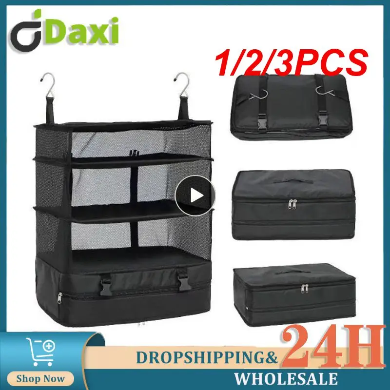 

1/2/3PCS Travel Luggage Organizer Portable Travel Shelves Bag 3-Shelf Suitcase Packing Cube Collapsible Hanging Closet Storage