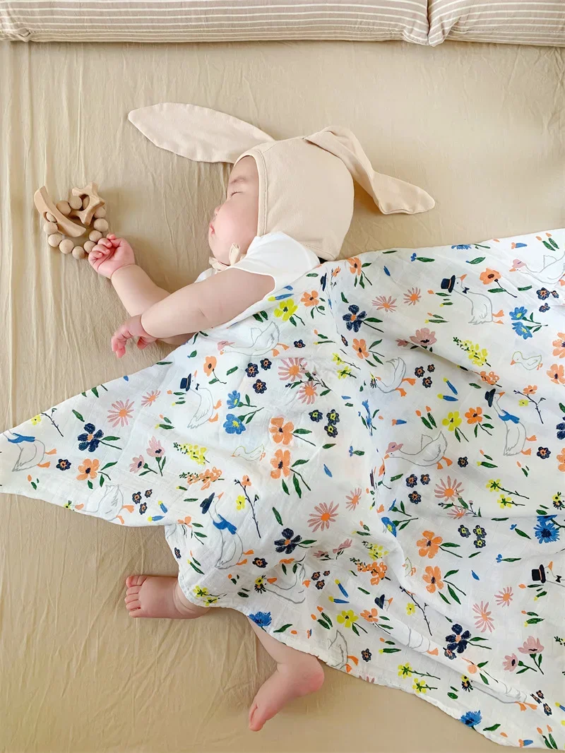 120X120CM Soft Bamboo Cotton Baby Muslin Blanket Swaddle Wrap Infant Stroller Nursing Cover Bath Towel