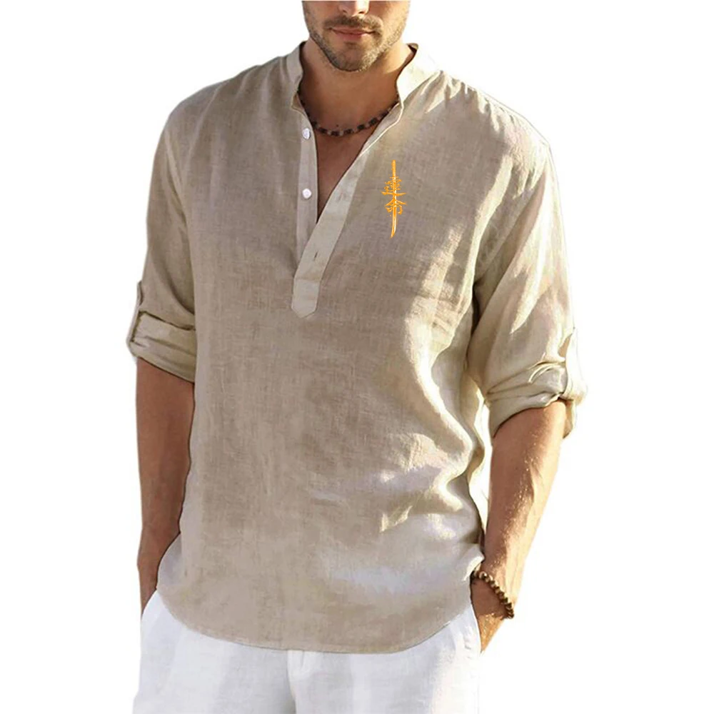 Cotton Linen Casual Long Sleeve Shirt for Men