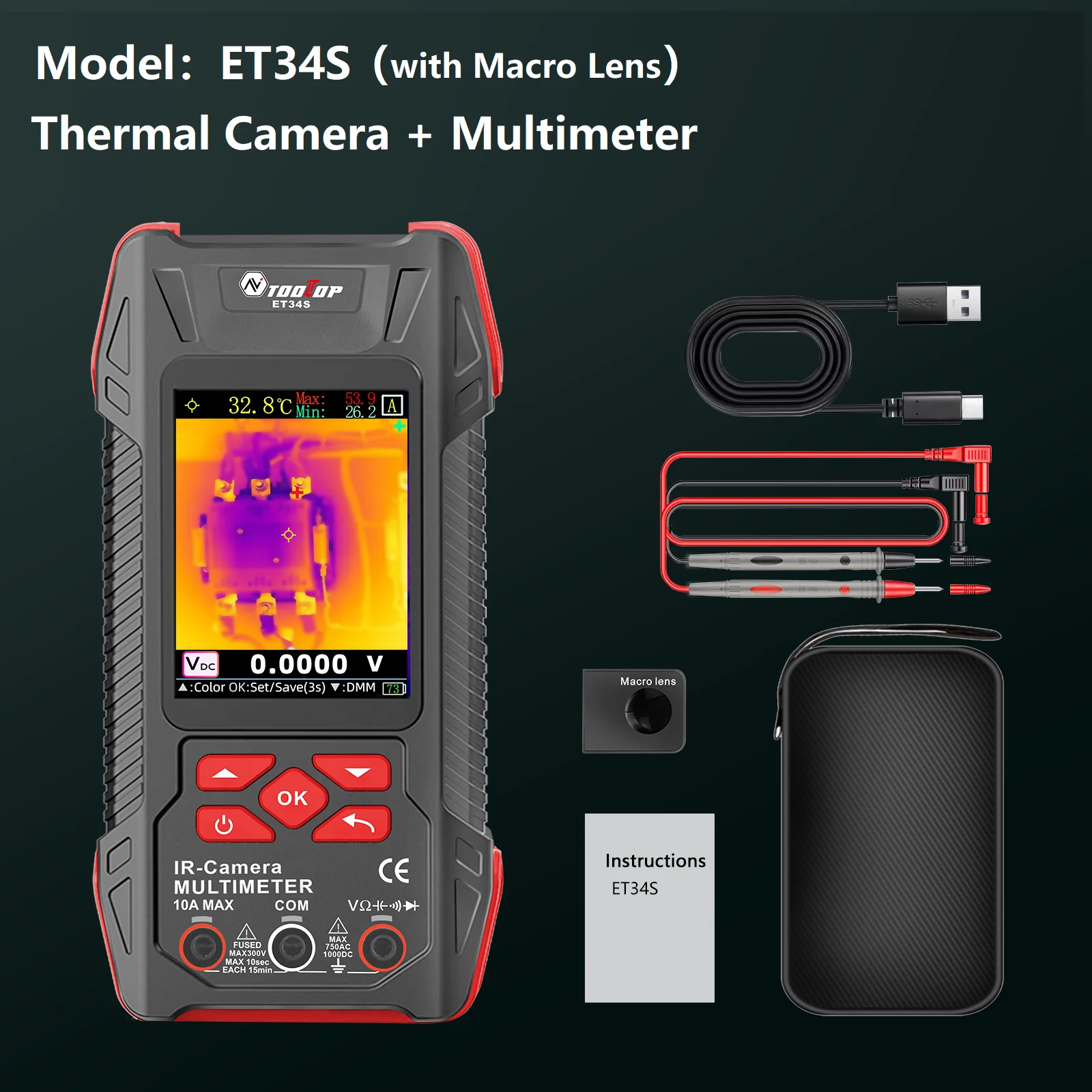 3.2inch Thermal Camera with Macro Lens 60000 Counts Digital Multimeter Electrica
