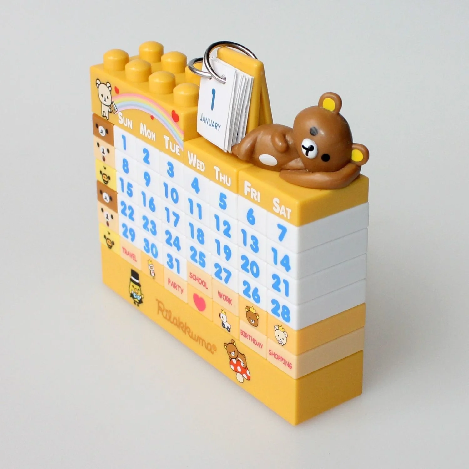 Cute Rilakkuma Kawaii DIY Building Blocks Perpetual Calendar Anime Desktop Calendar Table Decoration Gift
