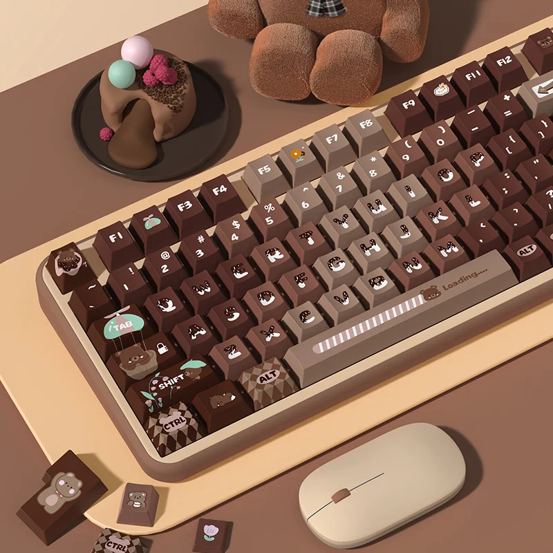 Lucky Bear-brown Gradiente Keycaps Cereja Altamente Pbt Bonito Cor Retro Adequado para Faça Você Mesmo Modificação Teclado Mecânico - Imagem 6
