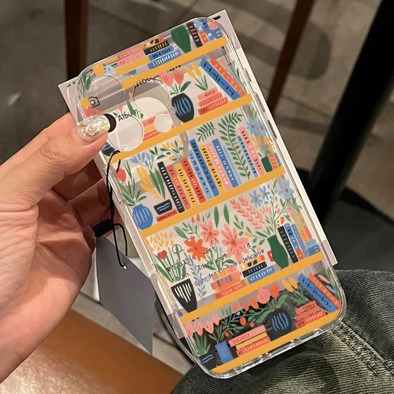 Creative Flowers Bookshelf Oil Clear Silicone Case
