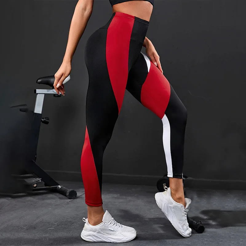 Colour Blocking High Waist Women Yoga Leggings Tummy Tightening Women Fitness Hip Lifting Sweat Bottom Pants