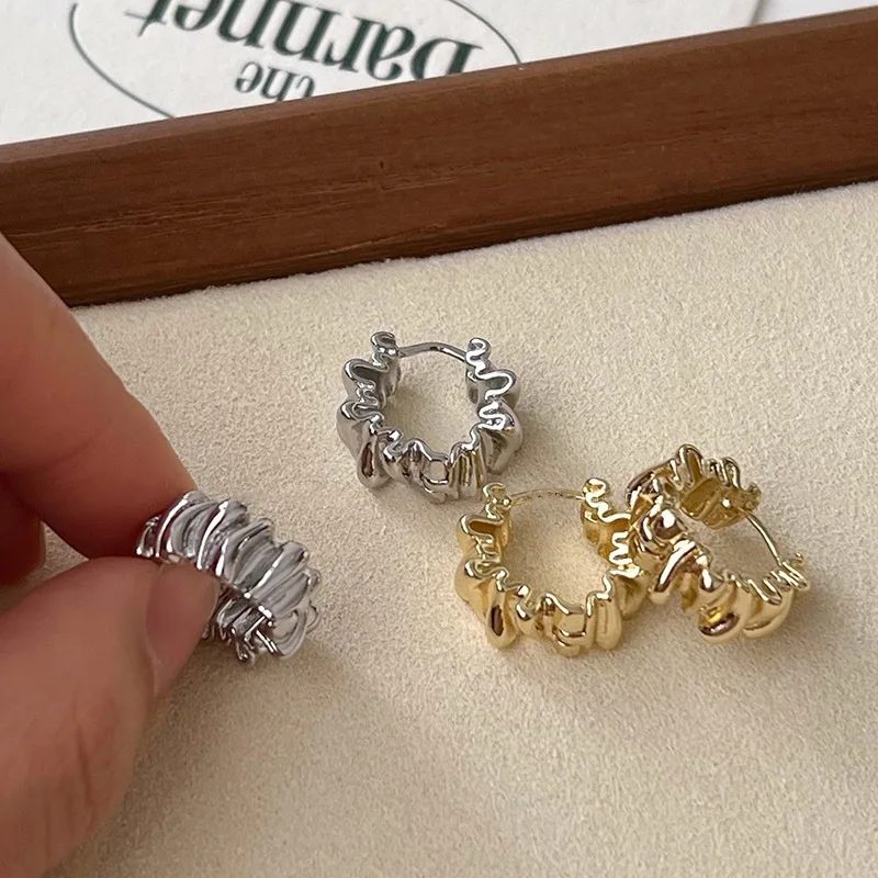 Personality Irregular Wavy Pleated Hoop Earrings for Women New Charm Gold Color Stainless Steel Dangle Jewelry Accessories Gift - Image 2