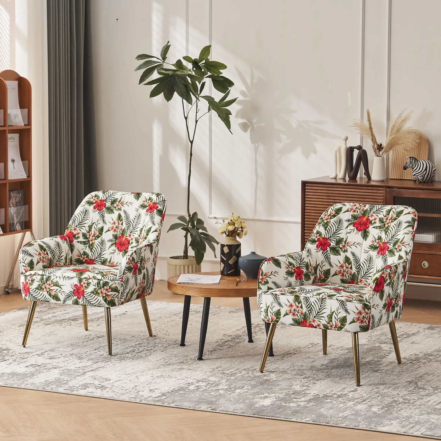 

White Flower Modern Mid Century Velvet Sherpa Armchair - Stylish and Comfortable Chair for Living Room, Bedroom or Office - Easy