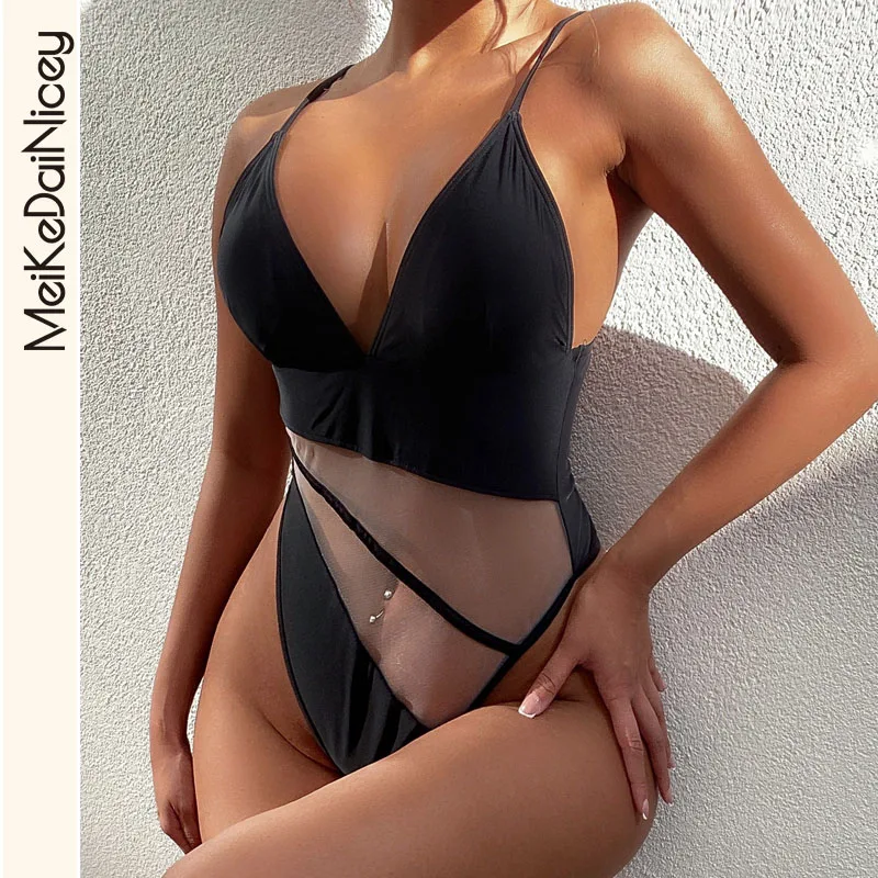 

Слитный купальник MeiKeDaiNicey, женский европейский и американский слитный купальник бикини с V-образным вырезом, сексуальный купальник для женщин