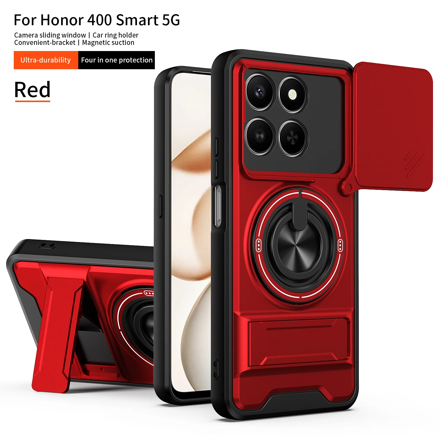 Enhanced Armor Shockproof Phone Case with Sliding Camera Cover and Built-in Kickstand