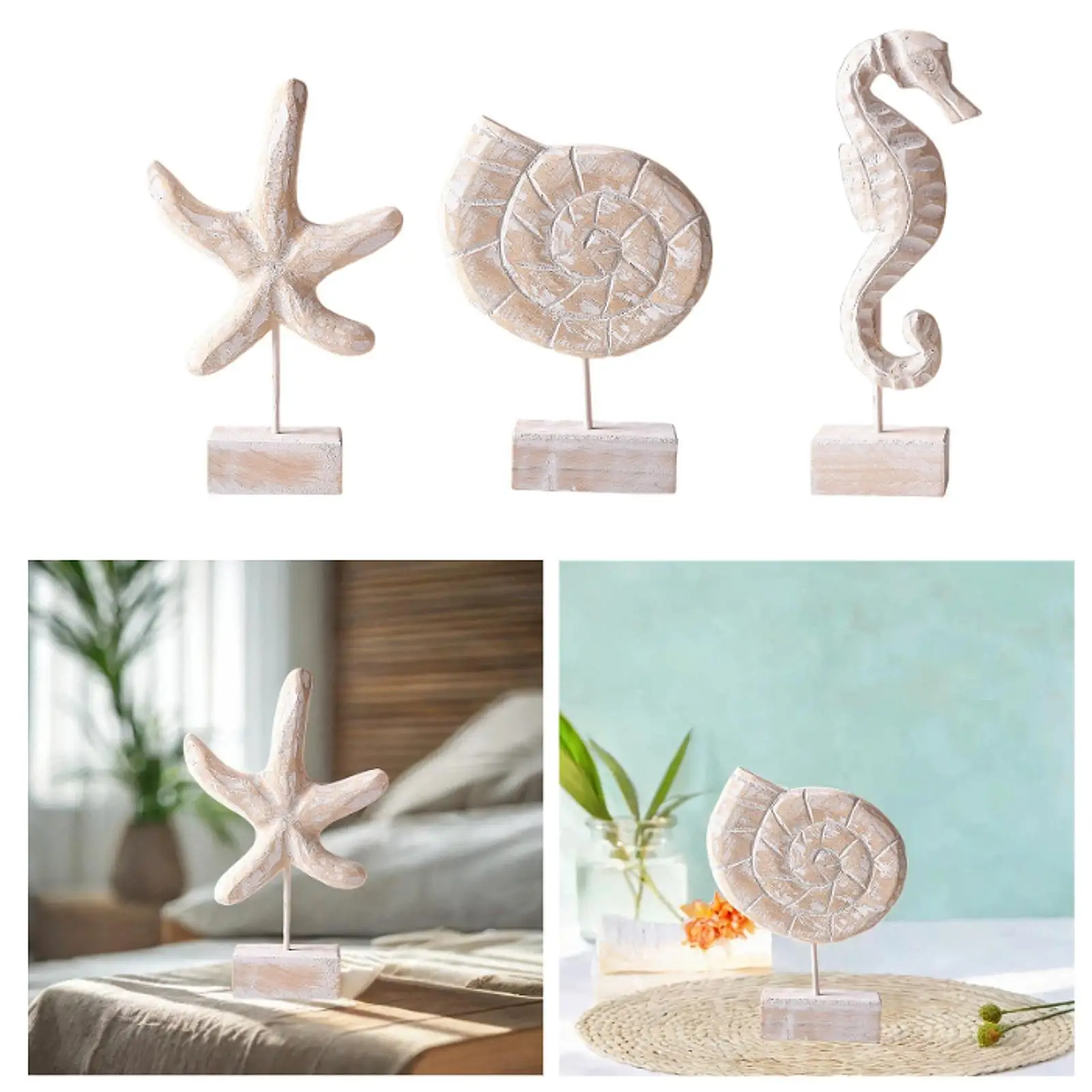 Wood Statue Beach Table Decor Coastal Decor Beach Theme Decor Accent Figurine for Living Room Home Bathroom Office Bedroom