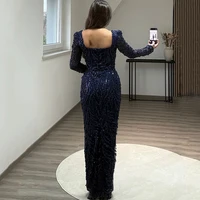 Exquisite Square Collar Evening Dress Beading Lace Straight Floor Length Custom Made Women Wedding Party Long Sleeve Gowns - Image 2