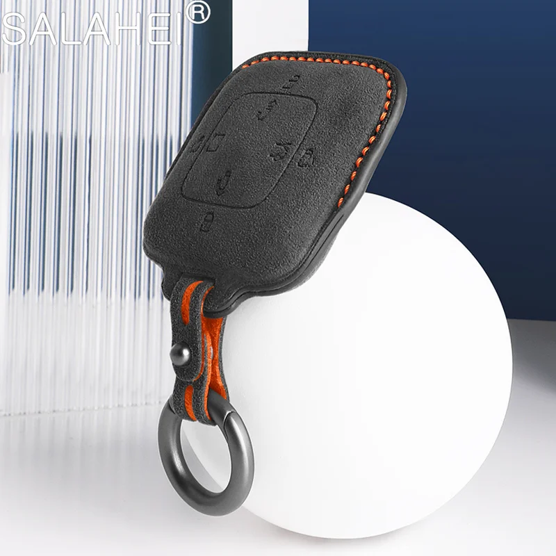 

Suede Leather Car Remote Key Case Cover Holder Protector Bag For ZEEKR 001 009 3D 2021 2022 2023 Keychain Styling Accessories