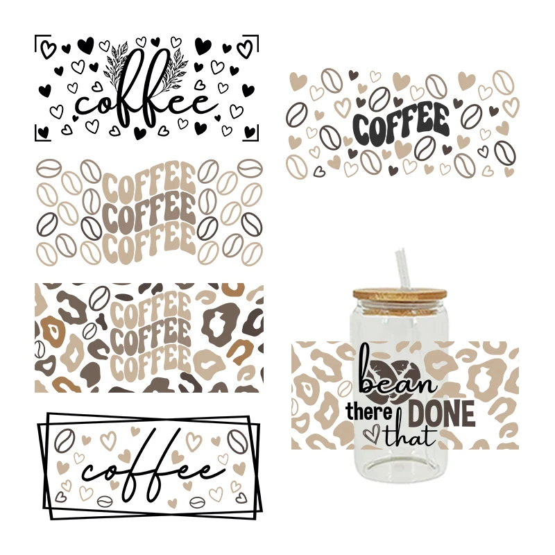 

UV DTF coffee bean Transfer Happy Juice Printed Sticker For The 16oz Libbey Glasses Wraps Bottles D5422