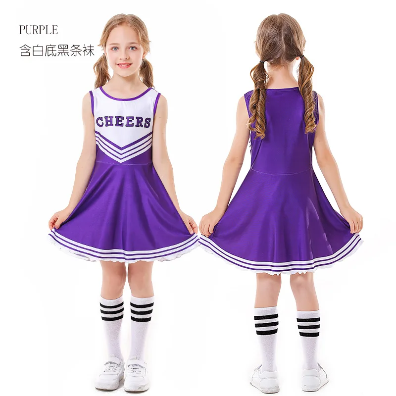 Kids Girls Cheerleading Uniform Dress With Flower Balls Sets Children Cheering Team Dancewear Dance Outfits Cheerleader Costumes