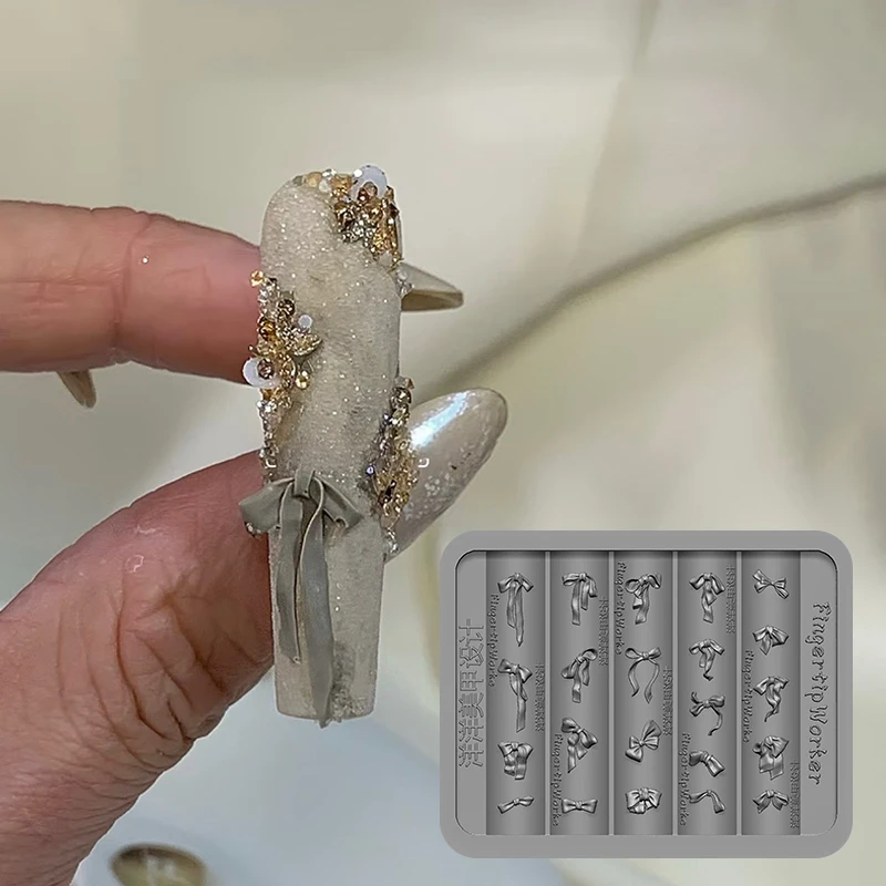 3D 리본 모양 실리콘 네일 몰드 혼합 사이즈 리본 보우 소프트 카와이 보타이 DIY 매니큐어 아트 몰드 살롱 네일 데코 도구