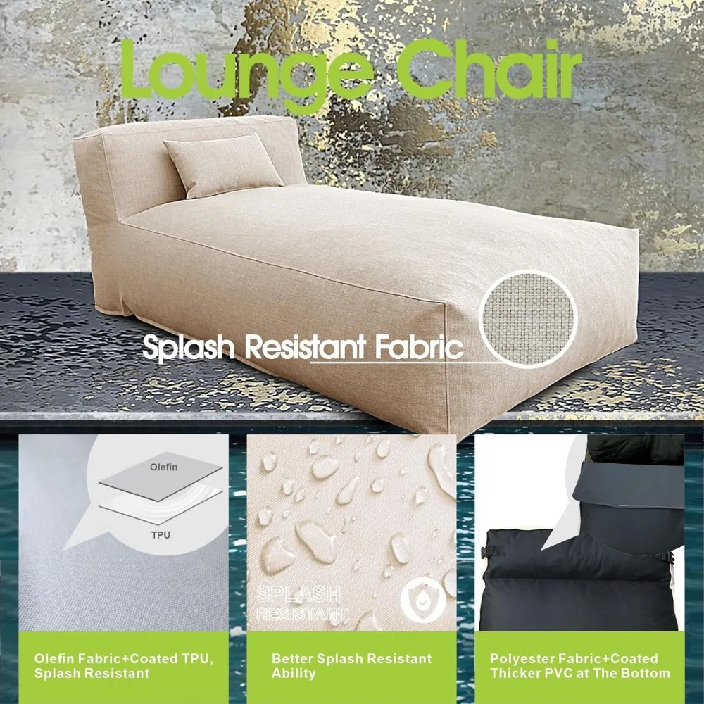 Outdoor Bean Bed Chair Sun Lounger, Couch Sofa for Patio & Pool, Foam Filling Day Bed Furniture, Comfy Lazy Sofa for Outside, Wa 4