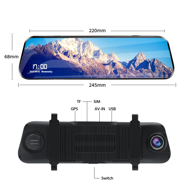 4G Car Dvr 10 Inch Mirror Dash Cam Android 8.1 GPS Navigation with Rear Camera