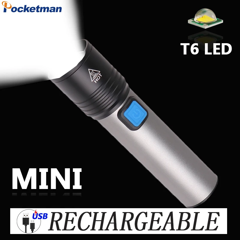 

Built-in 1200mAh lithium battery LED Flashlight USB Rechargeable T6 LED Waterproof fishing light Zoomable Torch