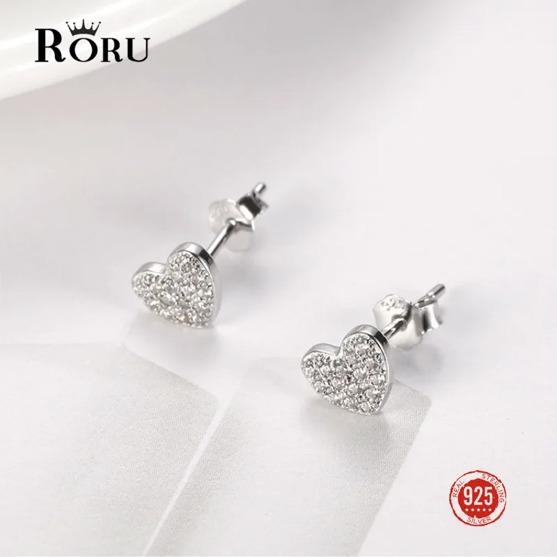 

Real 925 Sterling Silver Stud Earrings with Cubic Zirconia Heart for Women Girls Fashion Jewelry Cute Shiny Small Earrings Gifts