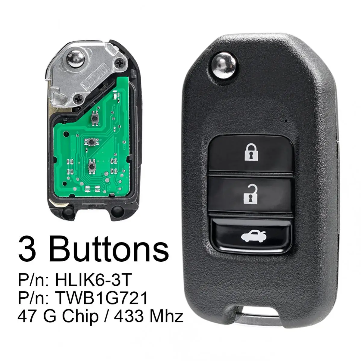 433Mhz 3 Buttons Car Remote Key with Electronic 47 G Chip TWB1G721/HLIK6-3T for Honda CRV Honda Accord Civic City CR-V Jazz XR-V xnrkey remote car key 2 3b for honda civic accord city cr v jazz xr v vezel hr v frv spirior jade 433mhz hlik6 3t twb1g721