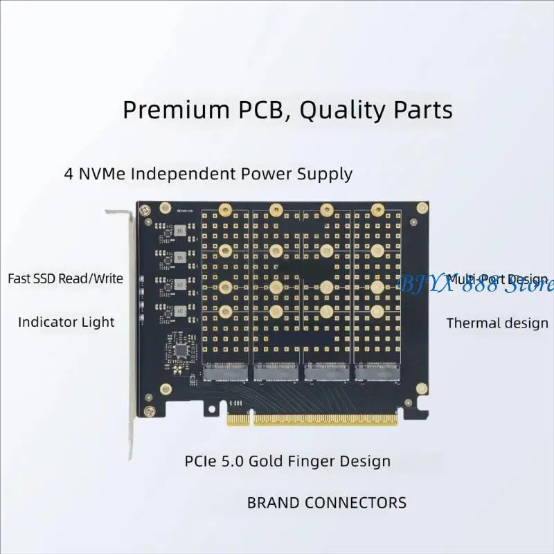 39XC 4 포트 M.2 스토리지 PCIe X16 확장 보드(금속 열 분산기 및 안정적인 전력 포함)