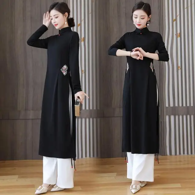 

Spring Summer New Vietnam Ao Dai Qipao Traditional Chinese Qipao Retro National Style Cheongsam Dress Women Daily Ao Dai Dress