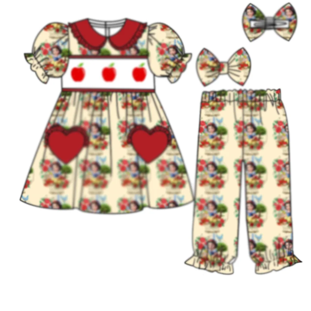 New boutique children's suit castle girl printed lapel long sleeved elastic trousers short sleeved girl suit baby nightgown kids clothing set girls clothing set