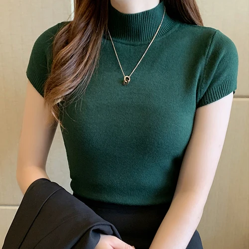 캐주얼 여성 의류 한국 니트 탑 블라우스, 단색 슬림 터틀넥 블라우스, 봄 여름 신상, 8622 4