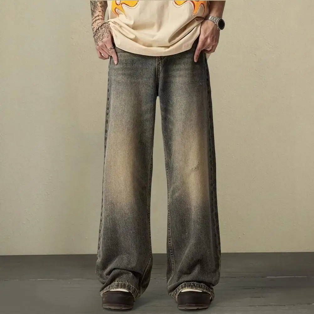 

Men Denim Trousers Retro Hip Hop Men's Jeans with Gradient Contrast Color Wide Leg Design Stylish Denim Trousers with for A