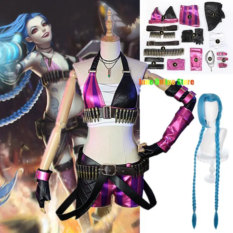 

Anime Game LOL Arcane Cosplay Costume Crit Loli Jinx Cosplay Loose Cannon Cosplay Outfit Shoes Wig Sexy Women Carnival Costume