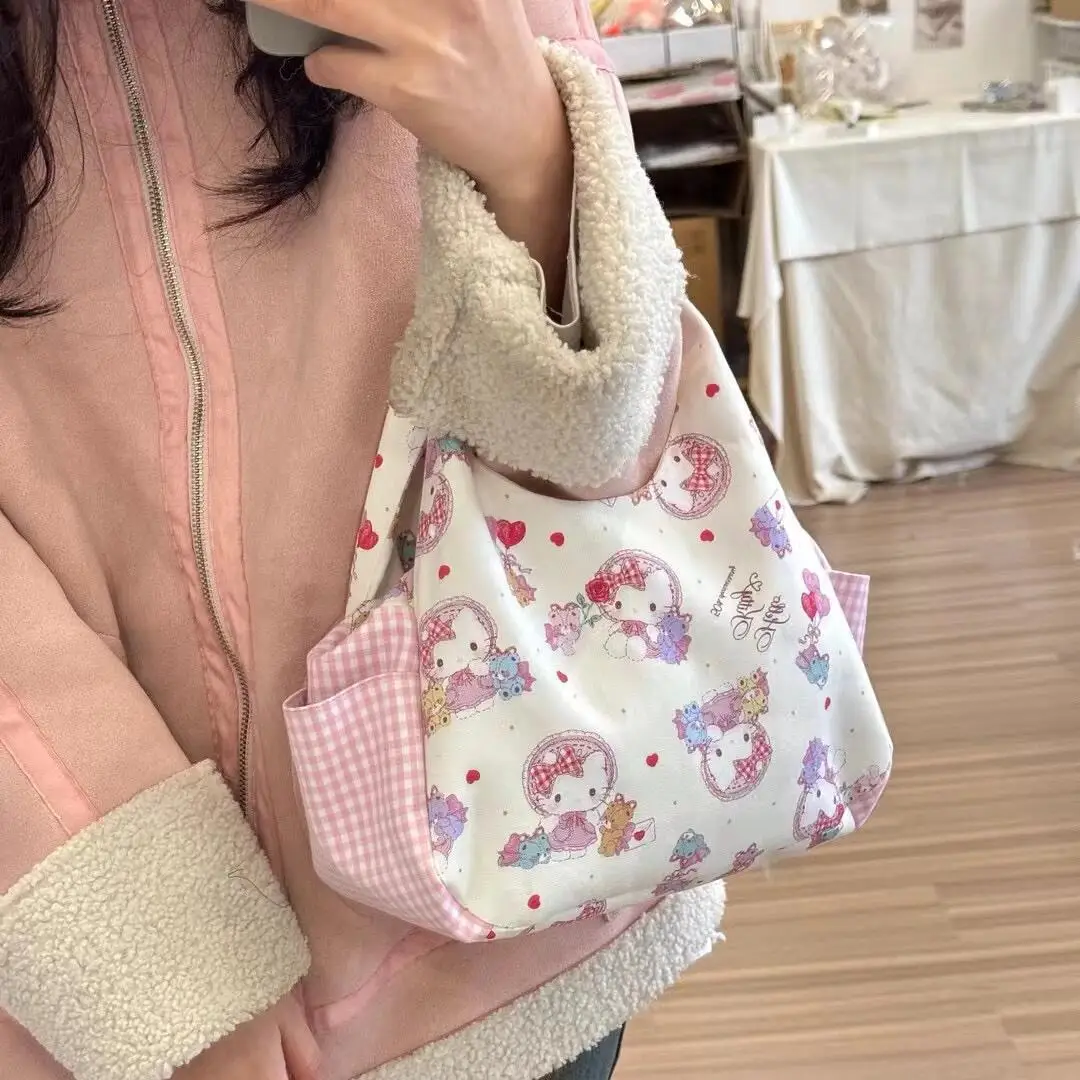 

Женская сумка с рисунком Hello Kitty, женская сумка с рисунком из мультфильма Sanrio, женская сумка для бэнто для студенток, Повседневная сумка через плечо, подарок для девочек