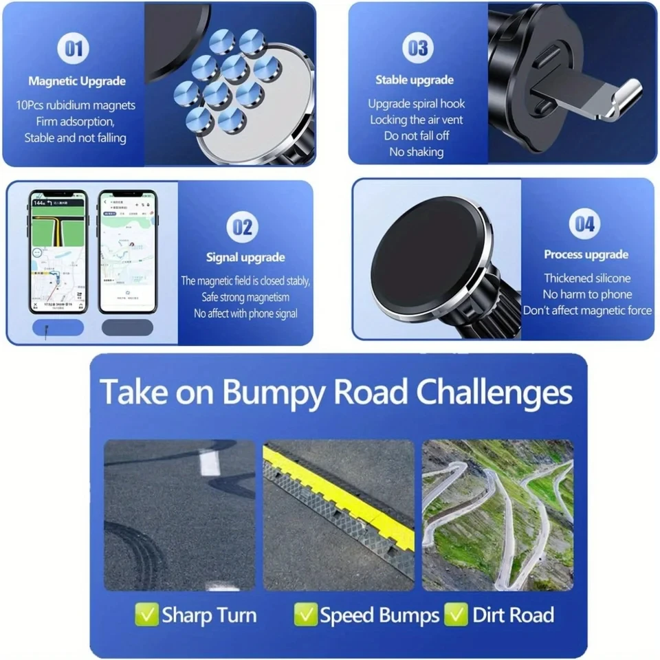 Ultra Magnetic Car Phone Holder for MagSafe Car Mount Air Vent Phone Holder Car Hands Free Cell  360° Adjustable Phone Holder