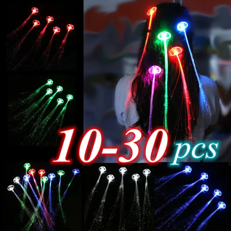 

10-30PCS LED Party Favors Light Up Fiber Optic Hair Barrettes Clip Hairpin Silk Flash Braids Birthday Gift Wedding