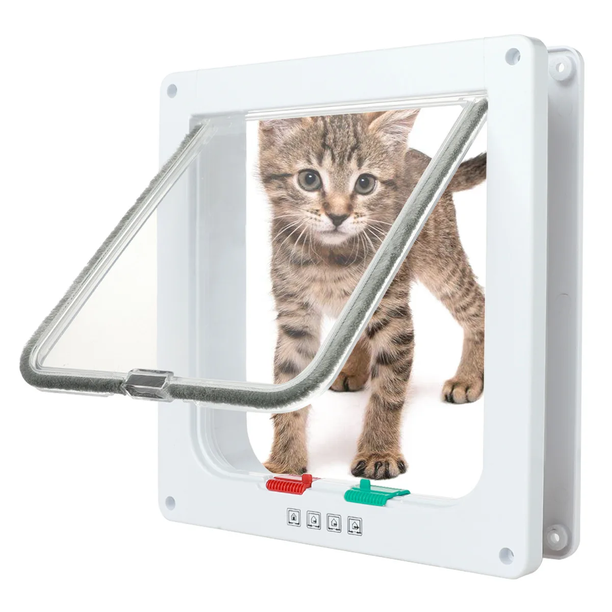 S/L 2 Colors Cat Flap Door with 4 Way Lock Security Flap Door for Dog Cat Kitten Small Pet Gate