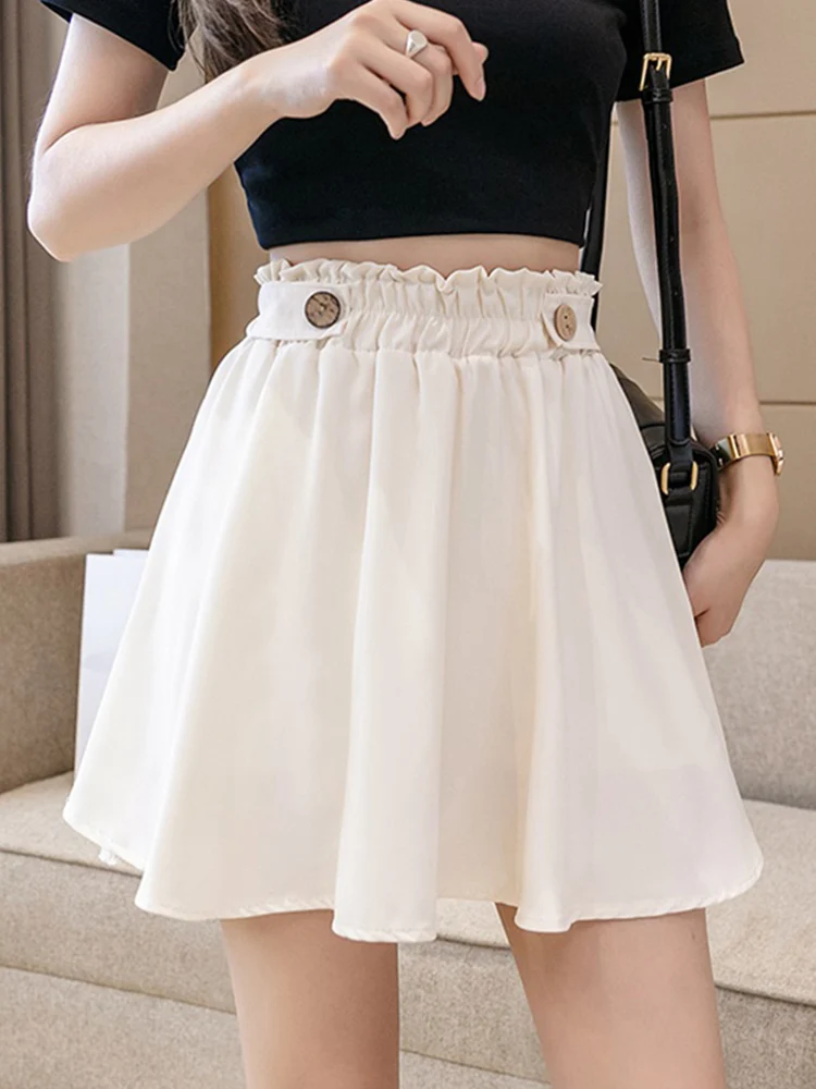 Puffy Flower Bud Skirt Summer Skirt Female 2021 New Style Thin Loose Loose Outer Wear High Waist Thin A-Line Short Skirt blue skirt