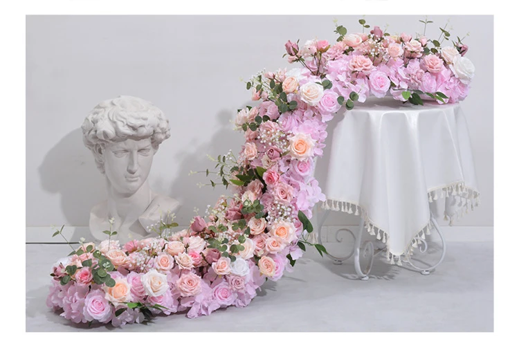 Description Picture 3 of itemRose Hydrangea Green Leaves Wedding Backdrop Arch KT Board Decor 5D Floral Pink White Red Flower Row Runner Event Party Props