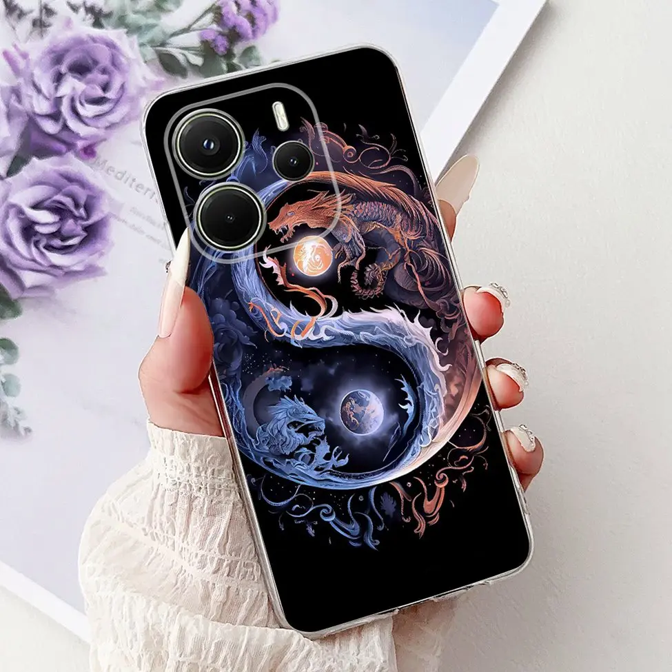 Clear Aesthetic Luxury Cute Cat & Floral Painted Soft Phone Case Cover