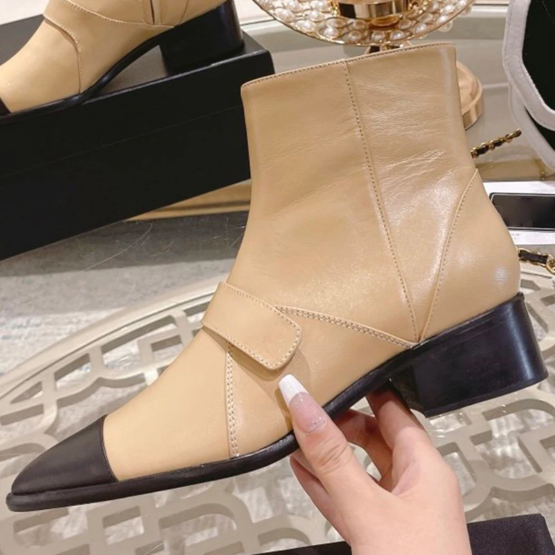 

Autumn Winter New Women's Short Boots Genuine Leather Material Fashion Simplicity Spike Height Increasing Women's Boots