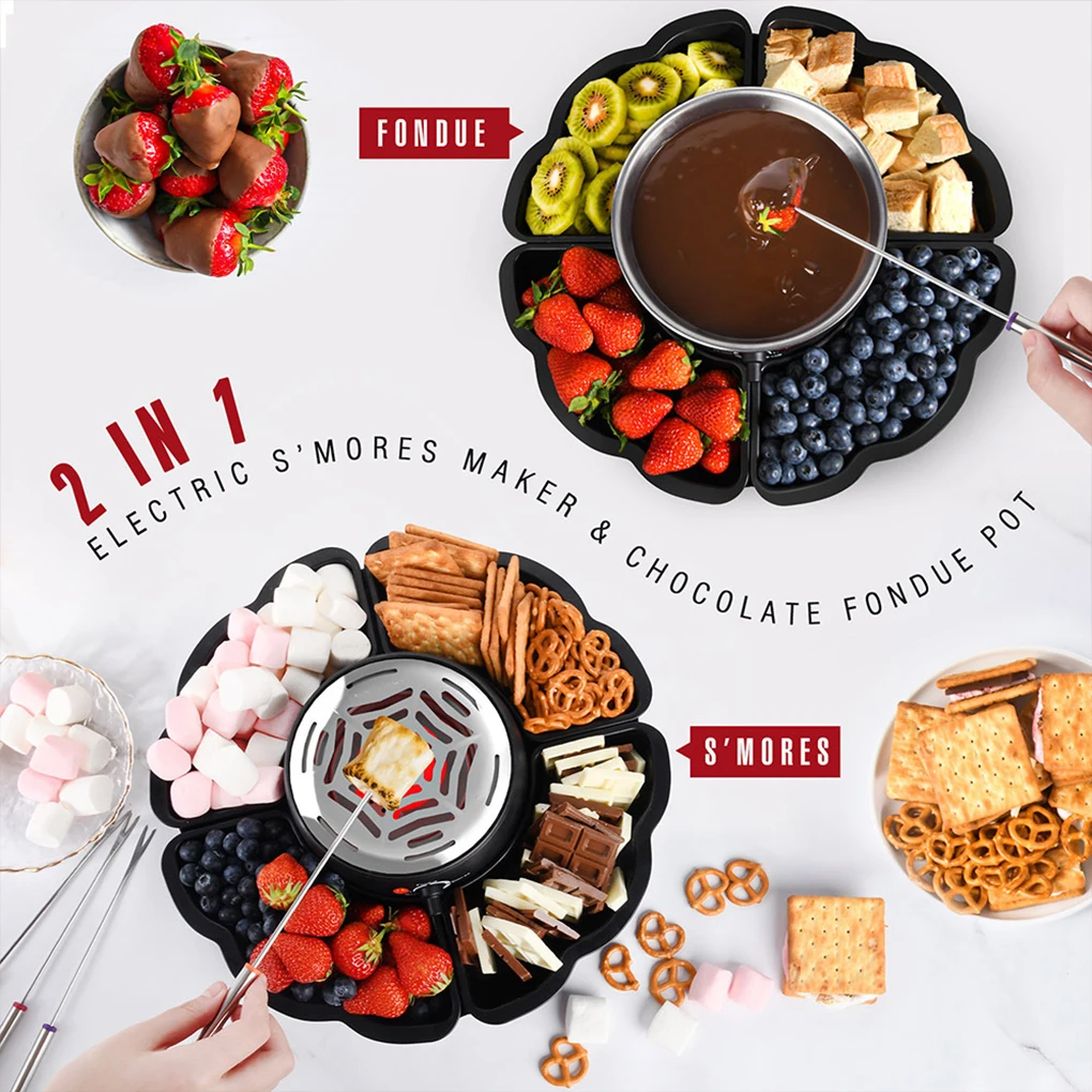 2in1 Electric Smores Maker with 4 Roasting Forks Tabletop Indoor Family Smore Maker Indoor Electric Marshmallow Roaster Smores