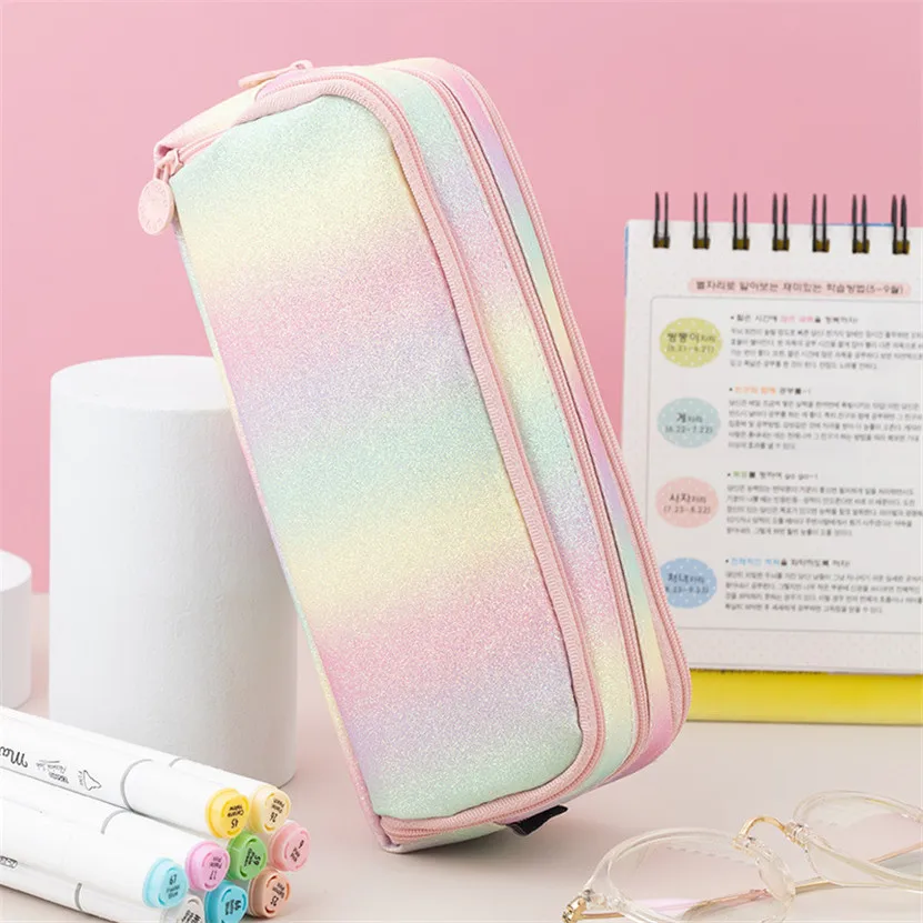 Pencil Cases Stationery Box Pen Storage Bag Pencil Cases School Pen Case Large Storage Bag Cute Pouch Kawaii Multifunctional Rainbow Papeleria School Supply Stationery