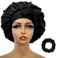 "Elegant Large" 2-Piece Set: Adjustable Large Satin Bonnet & Matching Hair Tie - Soft, Silky Sleep Cap for Women 1