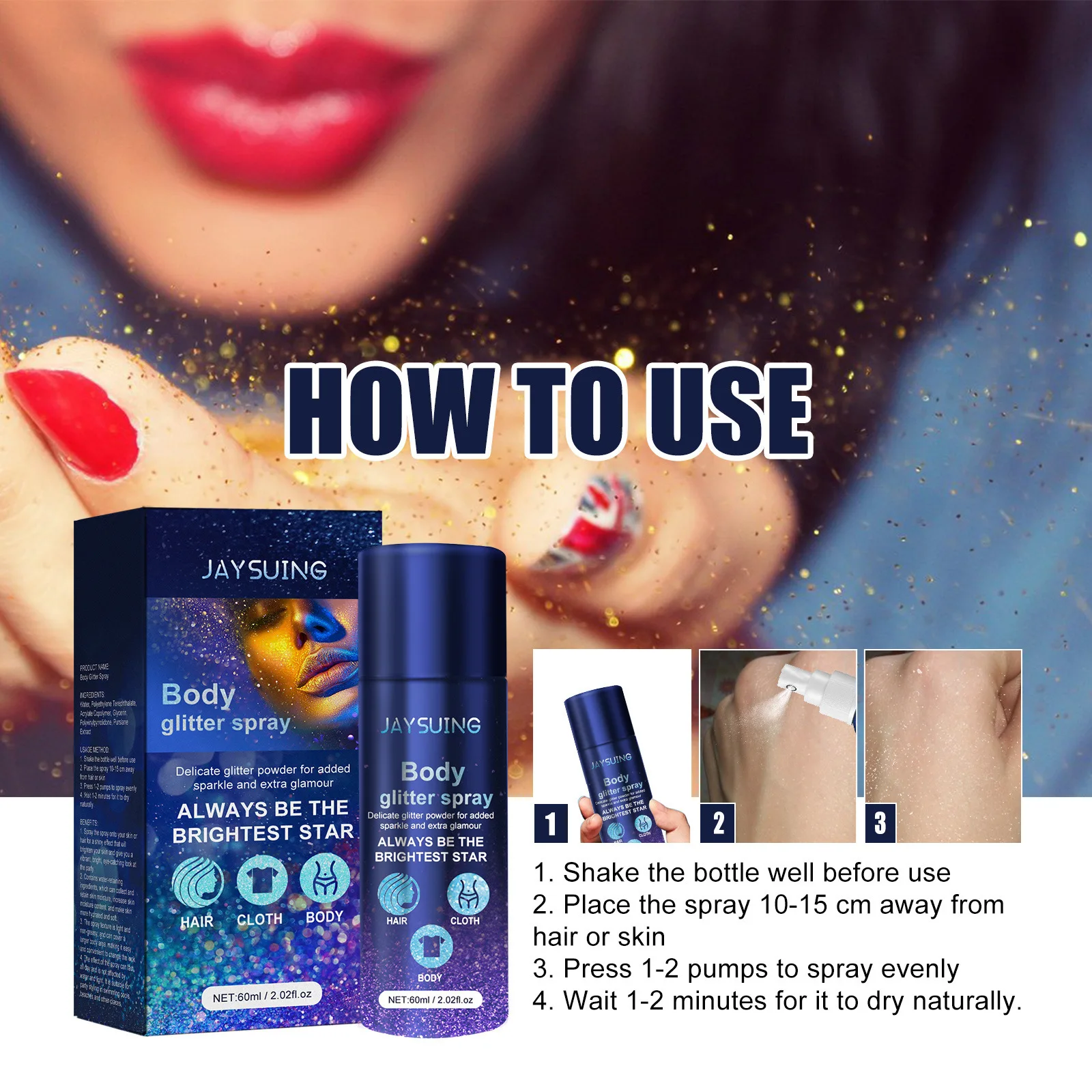 Highlighter Powder Spray Waterproof Long Lasting Shiny Face Contour Hair Body Clothes Glitter Makeup for Dating Nightclub Party 6