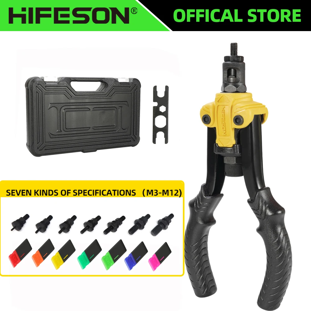 HIFESON Insert Threaded Mandrels Hand Rivet Nut Gun rivet gun rivet nut tool rivet gun set Manual Riveter for Riveting Rivnut Tool M3 M4 M5 M6 M8 M10 M12 Iron Nut