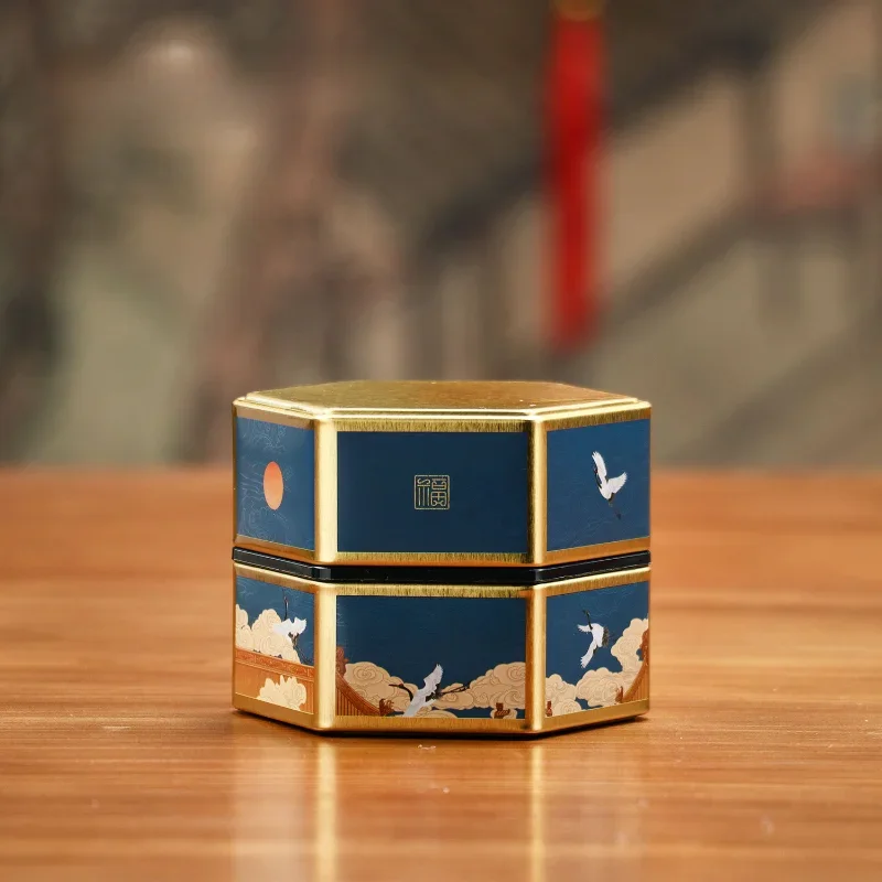 Creative Hexagonal Tea Pot Tin Can Chinese Tinplate Storage Tank Small Sealed Portable Box Empty Set Accessories