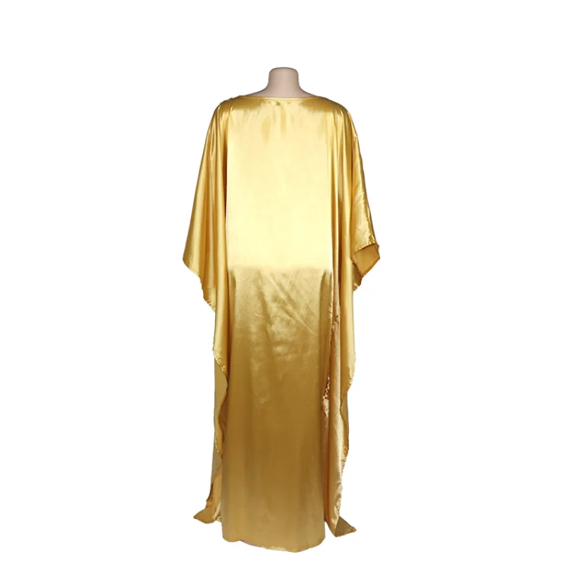 2023 Middle East Muslim Abayat Silk Cloth Round Neck Women's Abaya African Women's Dress with Diamond Lace Europe and America