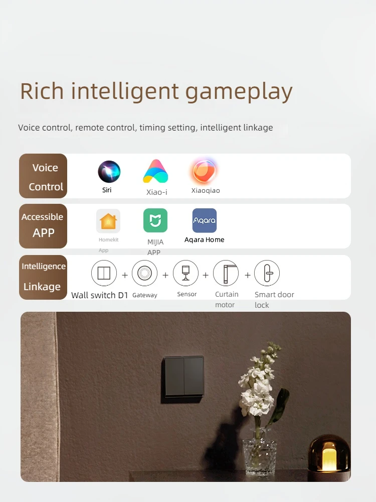 مفتاح حائط Aqara للمنزل الذكي ، سلك نار ، بدون حيا...