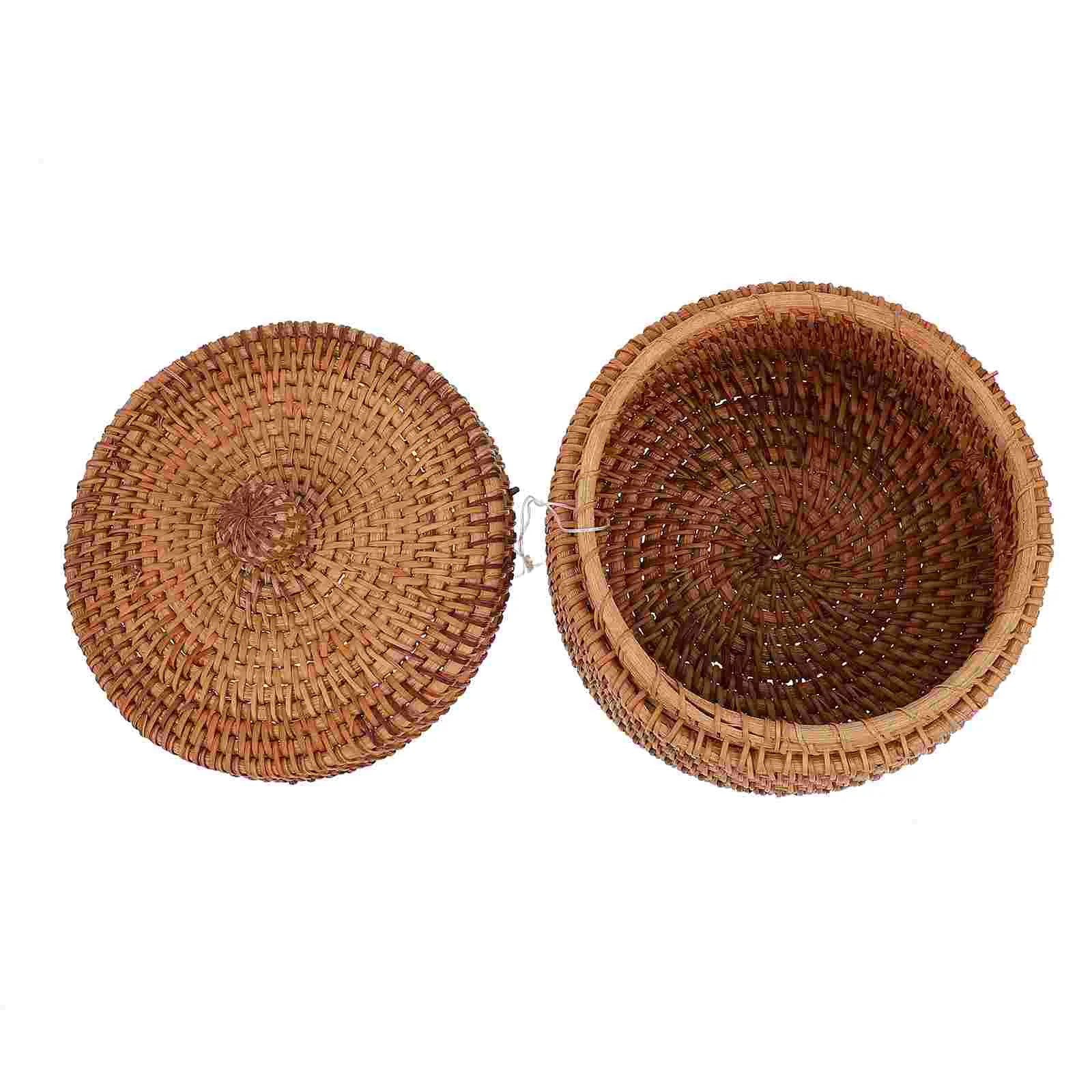 

Small Wicker Basket Lid Round Woven Seagrass Baskets Handmade Rattan Storage Basket Box Boho Straw Fruit Snacks Basket