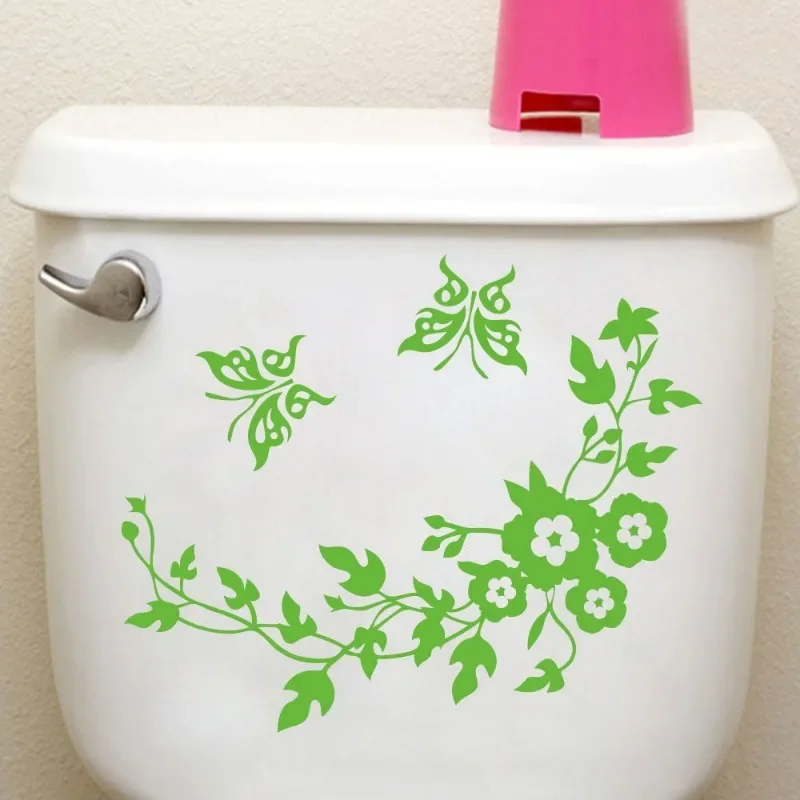 Butterfly Flower Vine Bathroom Wall Stickers Home Decoration Wallpaper Wall Decals for Toilet Decorative Sticker Home Decor