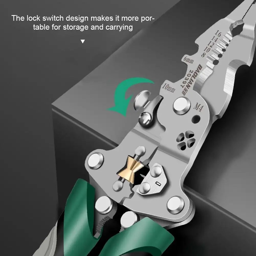 Wire Stripping Pliers Multi-Function Electrician Tool with Crimping Cutting and Wrench Features Foldable Design for Easy Storage