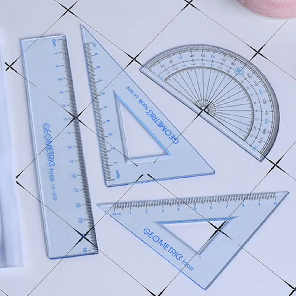 

4 Pcs Drawing Measurement Math Geometry Triangle Ruler Set Straightedge Protractor Transparent Stationery Rulers Mathematical